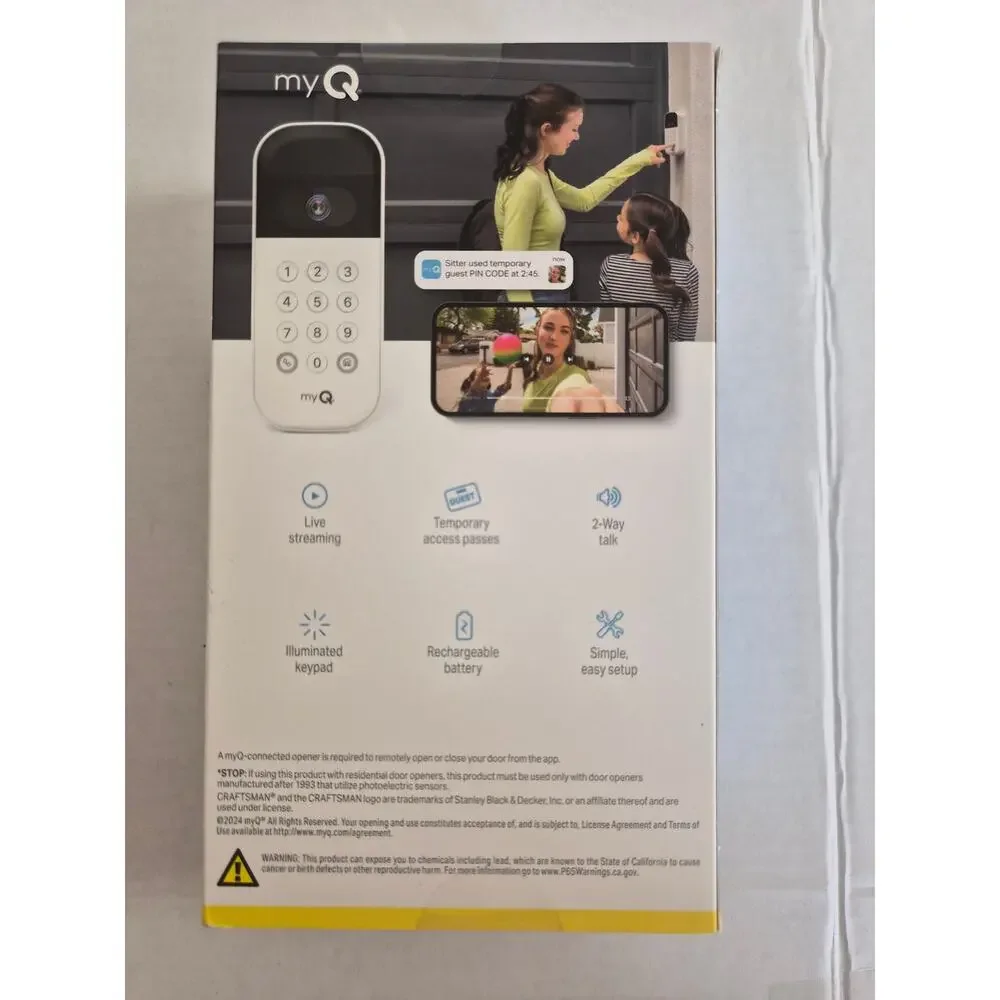 myQ Smart Garage Video Keypad HD Camera, Motion Alerts, 2‑Way Talk NIB
